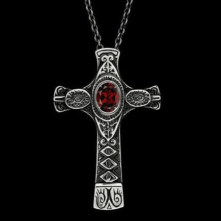 Ciondolo a croce con pietra preziosa di granato AAA, ciondolo in argento sterling 925, ciondolo fatto a mano con croce sacra, collana protettiva, regalo di Natale per lei - Italia